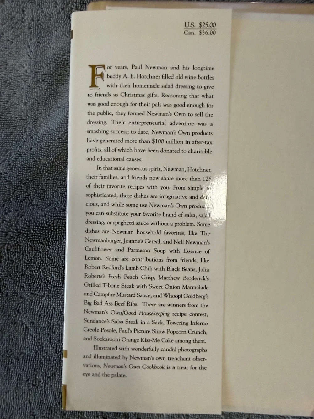 Newman's Own Cookbook - Two Vintage Hardcover Copies